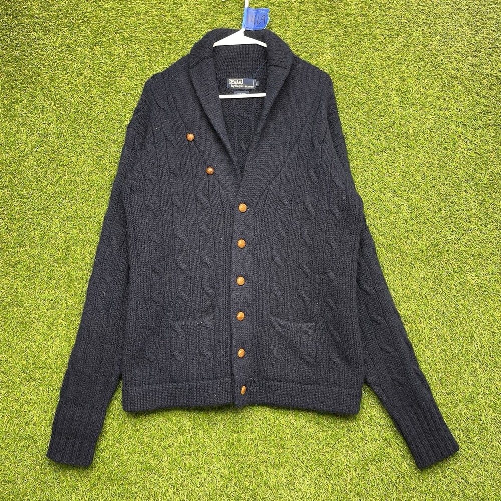 Vintage Polo Ralph Lauren Wool Sweater Mens 40 Shawl Collar Cardigan Knit Button